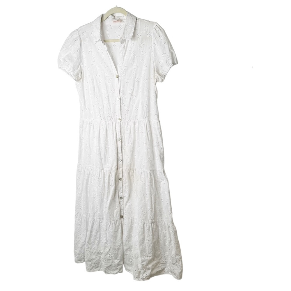 La Ranxa White Eyelet Button Down Summer Sundress M/L - Picture 2 of 7